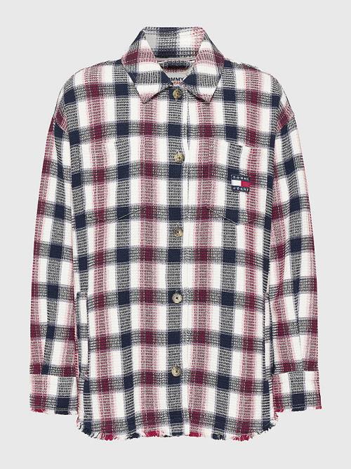 Red Tommy Hilfiger Check Waffle Pocket Overshirt Women's Shirts | TH697XQV