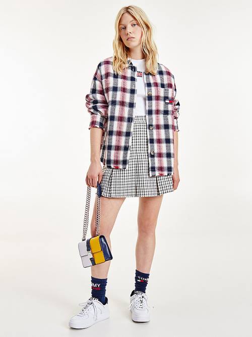 Red Tommy Hilfiger Check Waffle Pocket Overshirt Women\'s Shirts | TH697XQV