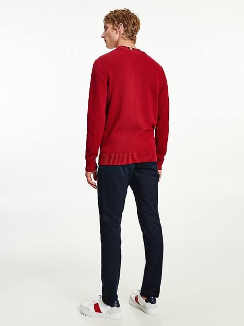 Red Tommy Hilfiger Chunky Knit Crew Neck Jumper Men's Sweaters | TH481TKI