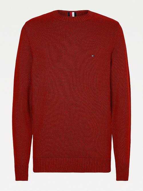 Red Tommy Hilfiger Chunky Knit Crew Neck Jumper Men's Sweaters | TH481TKI