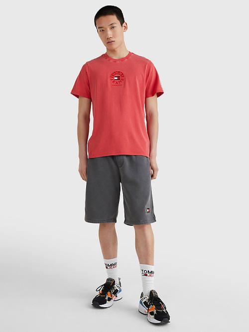 Red Tommy Hilfiger Circle Logo Men's T Shirts | TH062QZO