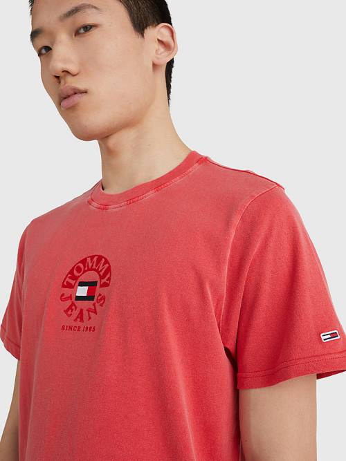 Red Tommy Hilfiger Circle Logo Men's T Shirts | TH062QZO