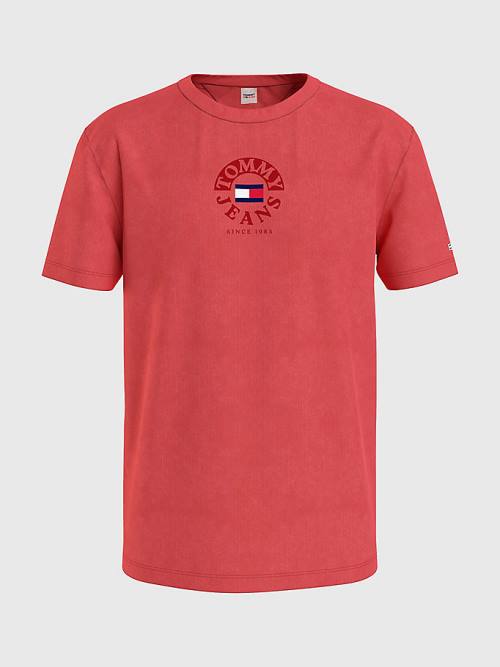 Red Tommy Hilfiger Circle Logo Men's T Shirts | TH062QZO