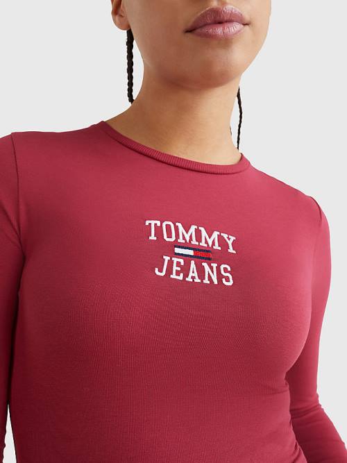 Red Tommy Hilfiger College Logo Long Sleeve Bodysuit Women's T Shirts | TH136CLG