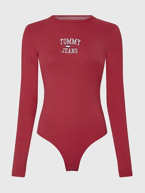 Red Tommy Hilfiger College Logo Long Sleeve Bodysuit Women's T Shirts | TH136CLG