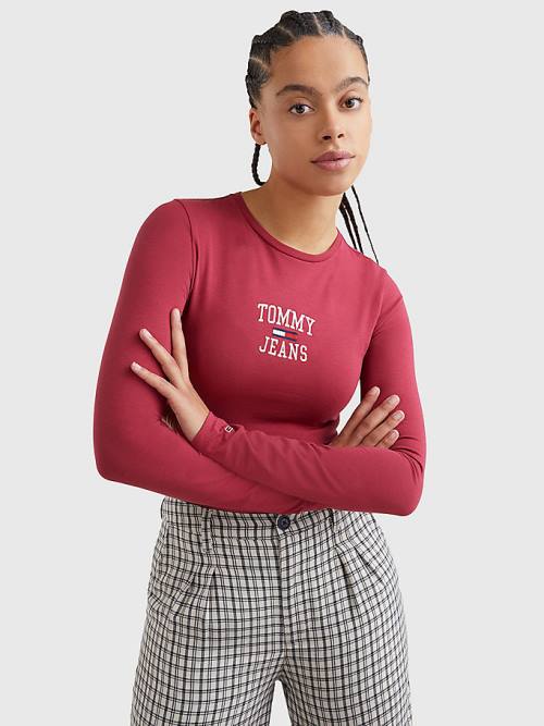 Red Tommy Hilfiger College Logo Long Sleeve Bodysuit Women\'s T Shirts | TH136CLG