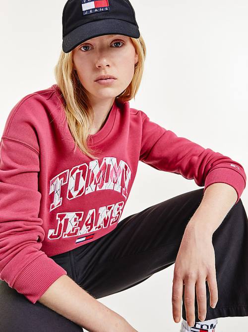 Red Tommy Hilfiger Collegiate Argyle Logo Women's Sweatshirts | TH374ZQE