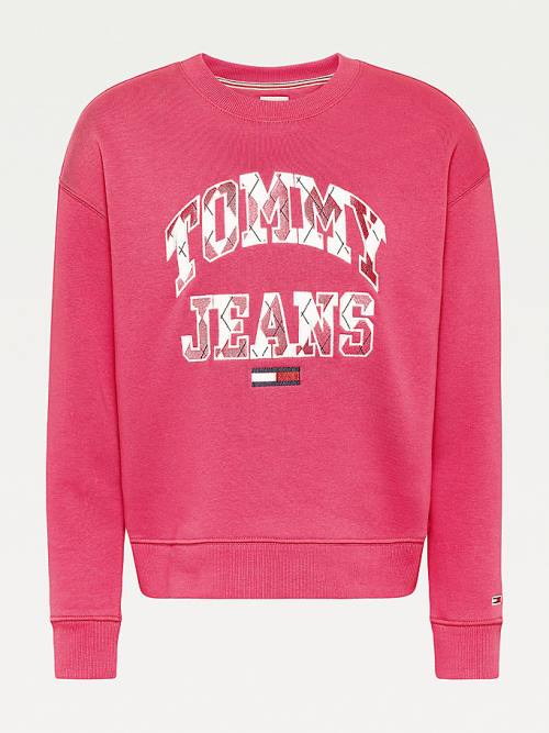 Red Tommy Hilfiger Collegiate Argyle Logo Women's Sweatshirts | TH374ZQE