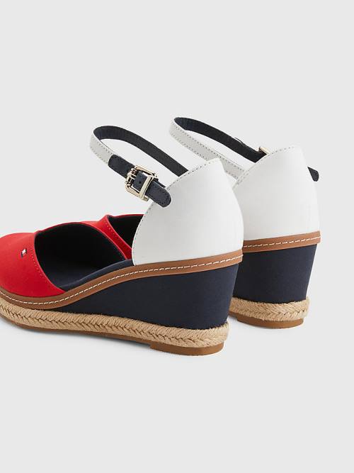 Red Tommy Hilfiger Colour-Blocked Mid Heel Wedge Espadrille Women's Sandals | TH796OZN