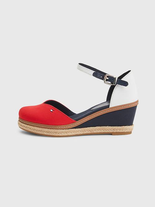 Red Tommy Hilfiger Colour-Blocked Mid Heel Wedge Espadrille Women's Sandals | TH796OZN