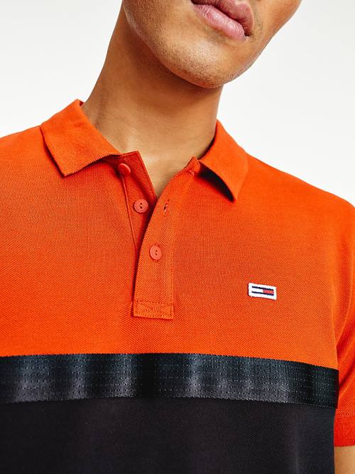 Red Tommy Hilfiger Colour-Blocked Regular Fit Men's Polo Shirts | TH761XKM