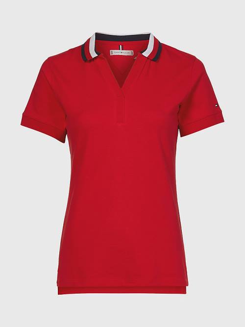 Red Tommy Hilfiger Contrast Collar Slim Fit Top Women's Polo Shirts | TH081NDJ