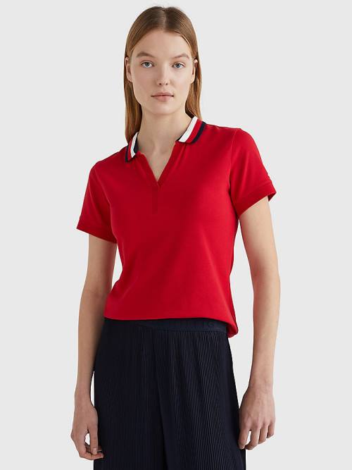 Red Tommy Hilfiger Contrast Collar Slim Fit Top Women\'s Polo Shirts | TH081NDJ