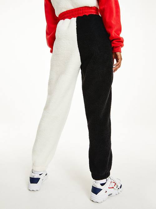 Red Tommy Hilfiger Cozy Tommy Badge Colour-Blocked Fleece Joggers Women's Pants | TH845UAJ