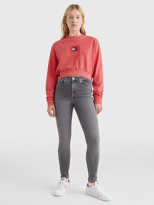 Red Tommy Hilfiger Cropped Logo Women's Sweatshirts | TH192AWH