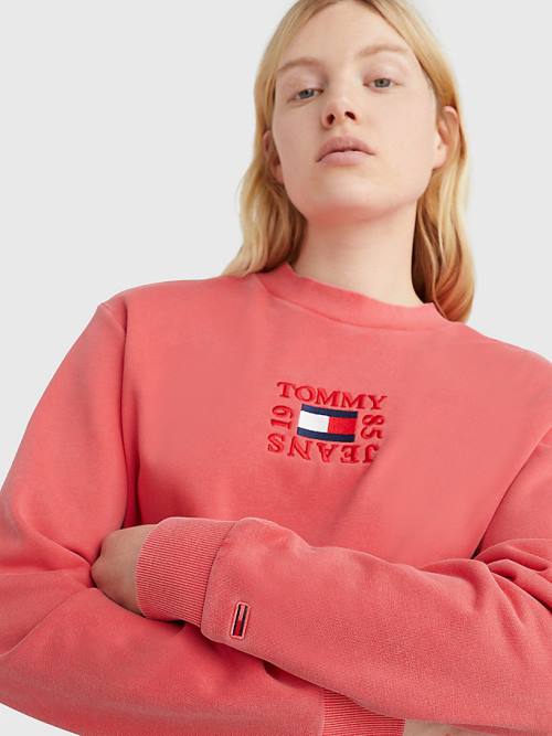 Red Tommy Hilfiger Cropped Logo Women's Sweatshirts | TH192AWH