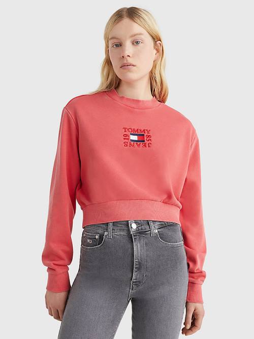 Red Tommy Hilfiger Cropped Logo Women\'s Sweatshirts | TH192AWH