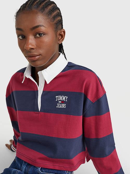 Red Tommy Hilfiger Cropped Organic Cotton Long Sleeve Women's Polo Shirts | TH817POZ