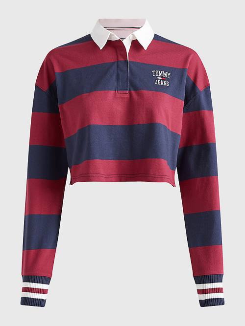 Red Tommy Hilfiger Cropped Organic Cotton Long Sleeve Women's Polo Shirts | TH817POZ