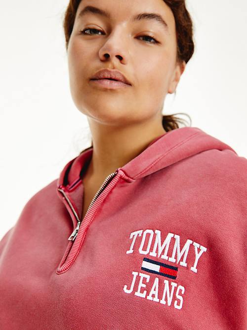 Red Tommy Hilfiger Curve College Crop Women's Hoodie | TH560RWF