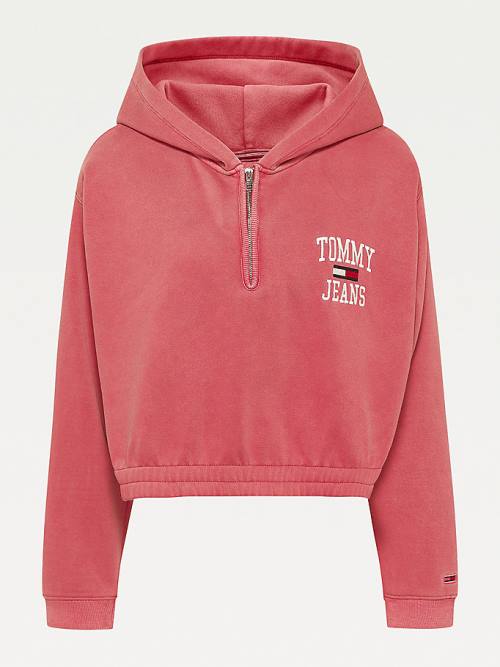 Red Tommy Hilfiger Curve College Crop Women's Hoodie | TH560RWF