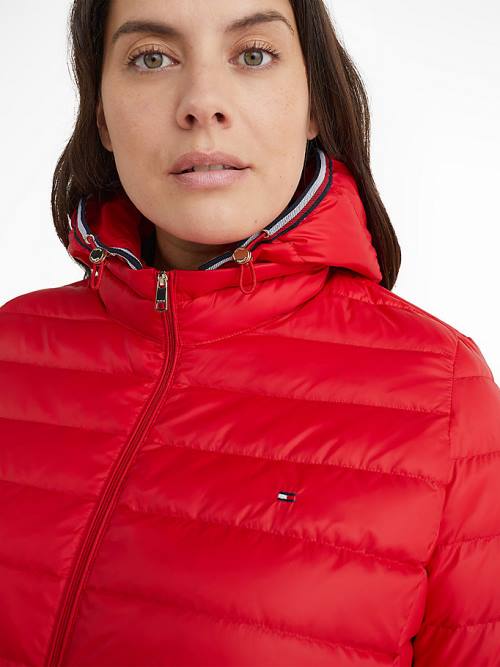 Red Tommy Hilfiger Curve Essential Removable Hood Down Women's Jackets | TH046EHL