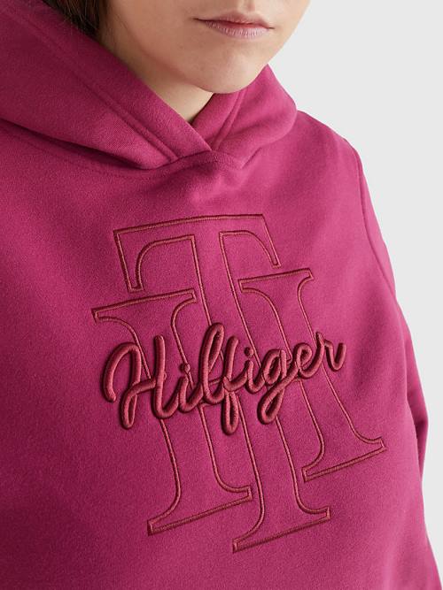 Red Tommy Hilfiger Curve Monogram Embroidery Regular Fit Women's Hoodie | TH592MEB