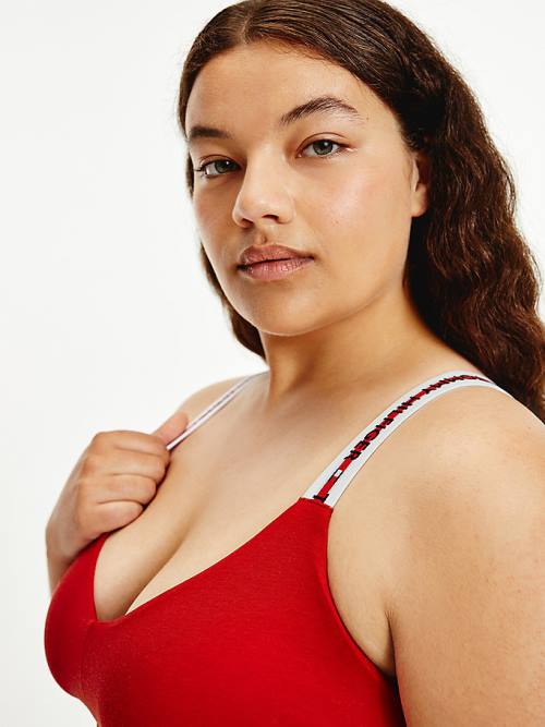 Red Tommy Hilfiger Curve Repeat Logo Strap V-Neck Bralette Women's Underwear | TH918USL