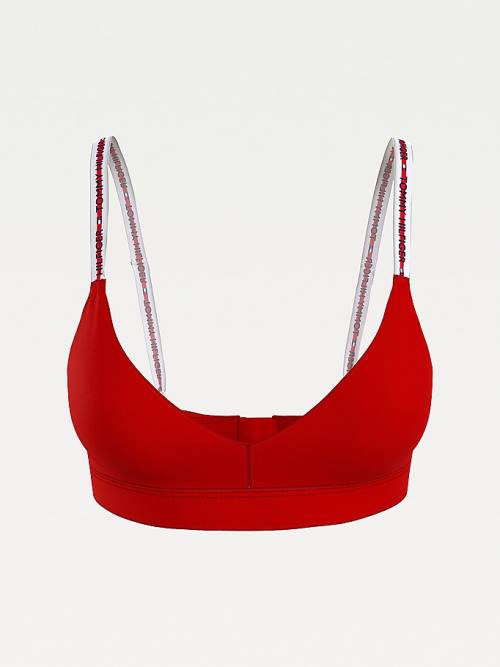 Red Tommy Hilfiger Curve Repeat Logo Strap V-Neck Bralette Women's Underwear | TH918USL