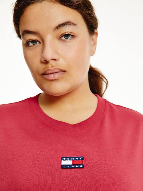 Red Tommy Hilfiger Curve Tommy Badge Crew Neck Women's T Shirts | TH465SXH