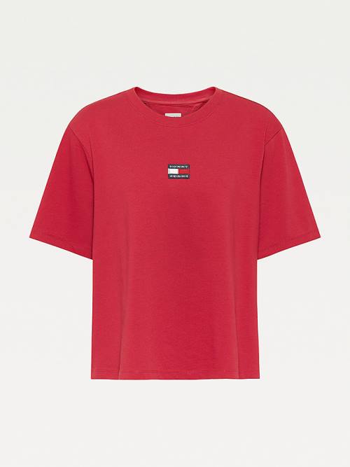 Red Tommy Hilfiger Curve Tommy Badge Crew Neck Women's T Shirts | TH465SXH