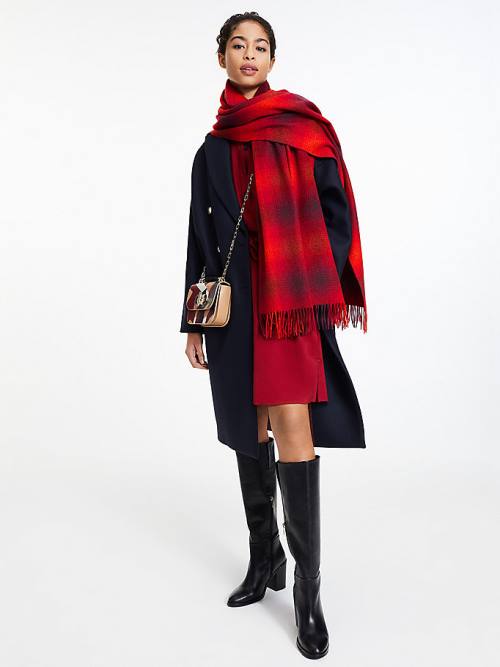 Red Tommy Hilfiger Elevated Check Wool Women\'s Scarves | TH896IQK