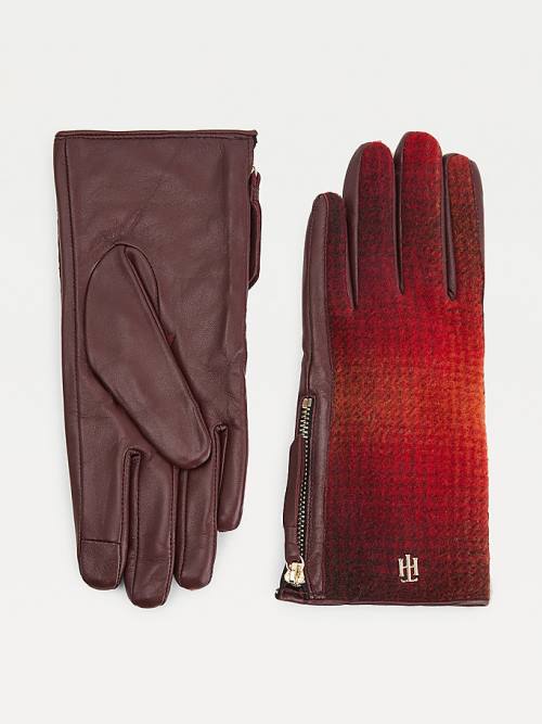 Red Tommy Hilfiger Elevated Leather And Shadow Check Women\'s Gloves | TH015ZOD