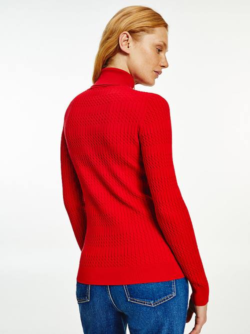 Red Tommy Hilfiger Essential Cable Knit Slim Fit Jumper Women's Sweaters | TH890XIZ