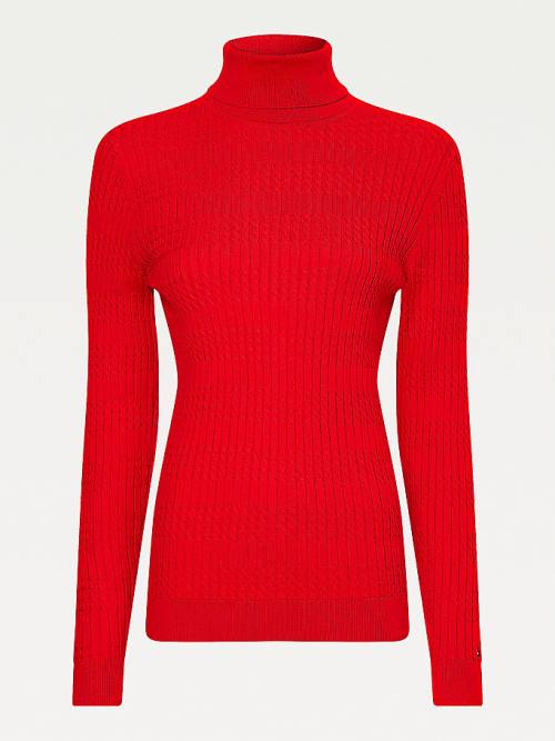 Red Tommy Hilfiger Essential Cable Knit Slim Fit Jumper Women's Sweaters | TH890XIZ