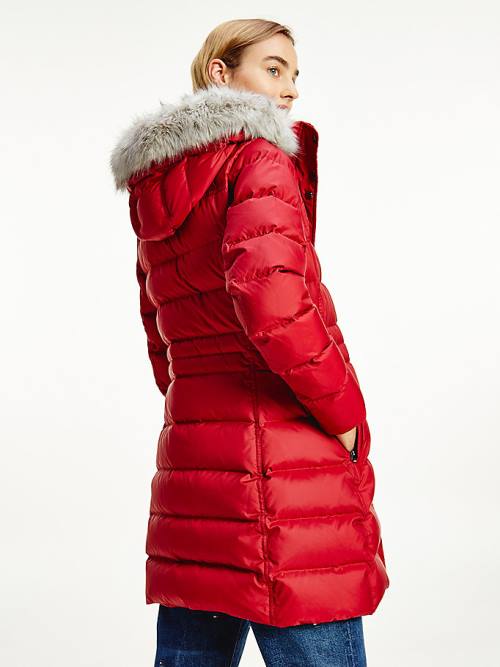 Red Tommy Hilfiger Essential Down-Filled Faux Fur Trim Coat Women's Jackets | TH539PUD