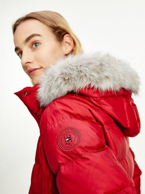 Red Tommy Hilfiger Essential Down-Filled Faux Fur Trim Coat Women's Jackets | TH539PUD