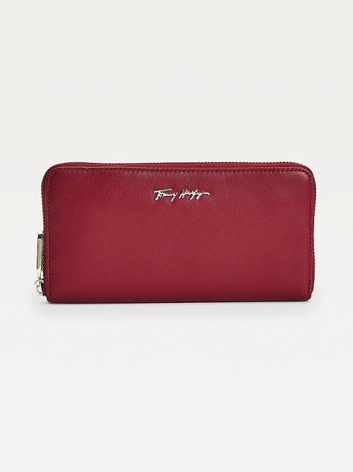 Red Tommy Hilfiger Essential Large Leather Women\'s Wallets | TH325UZW