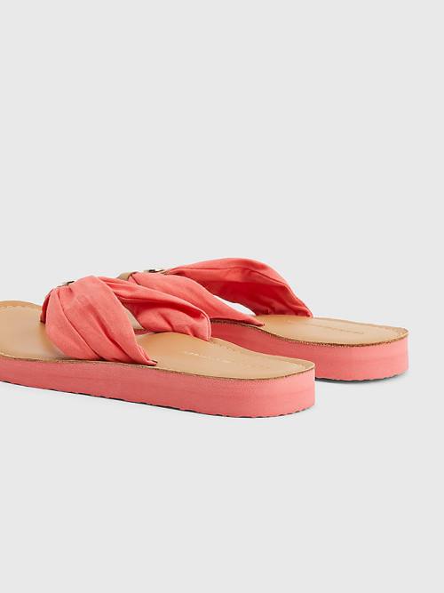 Red Tommy Hilfiger Essential Leather Footbed Flip-Flops Women's Sandals | TH368GDB