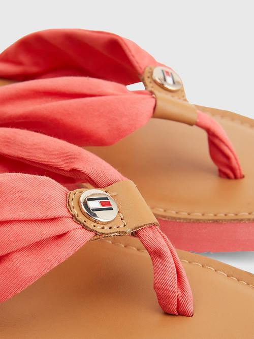 Red Tommy Hilfiger Essential Leather Footbed Flip-Flops Women's Sandals | TH368GDB