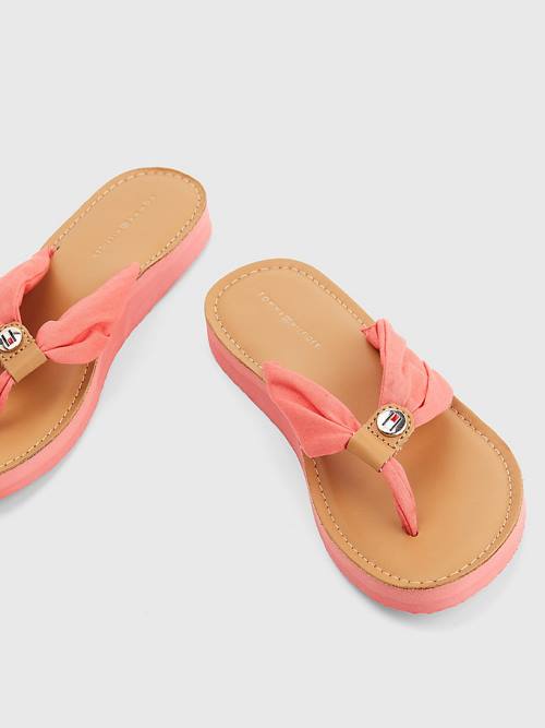 Red Tommy Hilfiger Essential Leather Footbed Flip-Flops Women's Sandals | TH368GDB