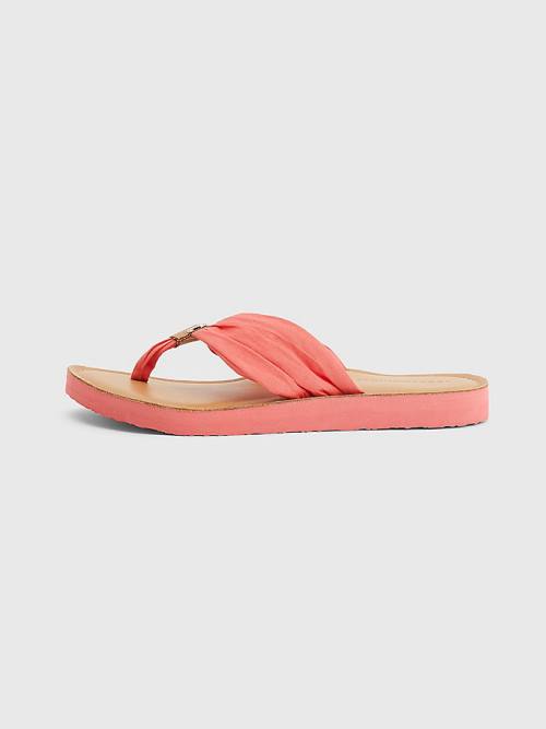 Red Tommy Hilfiger Essential Leather Footbed Flip-Flops Women's Sandals | TH368GDB