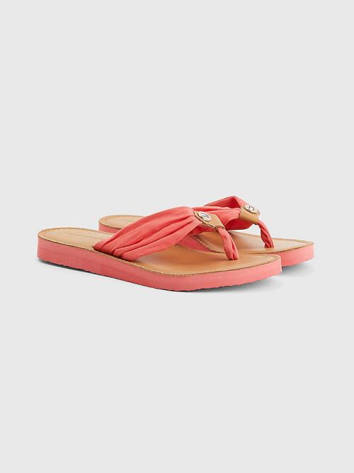 Red Tommy Hilfiger Essential Leather Footbed Flip-Flops Women\'s Sandals | TH368GDB