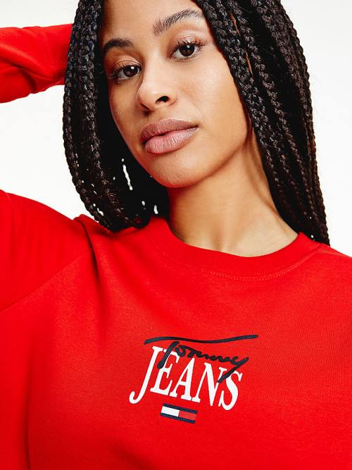 Red Tommy Hilfiger Essential Logo Crew Neck Women's Sweatshirts | TH041RYS