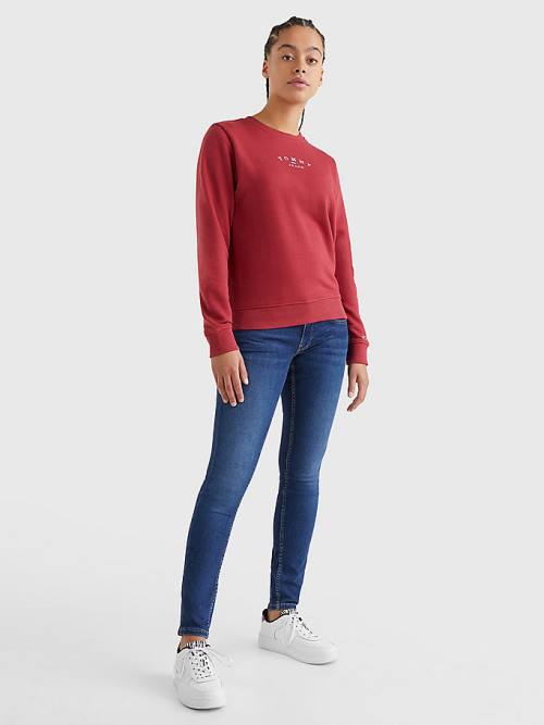 Red Tommy Hilfiger Essential Logo Crew Neck Women's Sweatshirts | TH685RIM