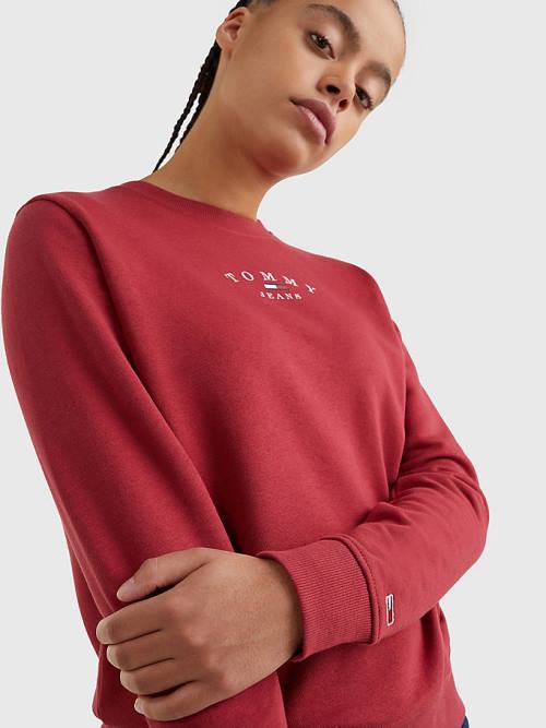 Red Tommy Hilfiger Essential Logo Crew Neck Women's Sweatshirts | TH685RIM