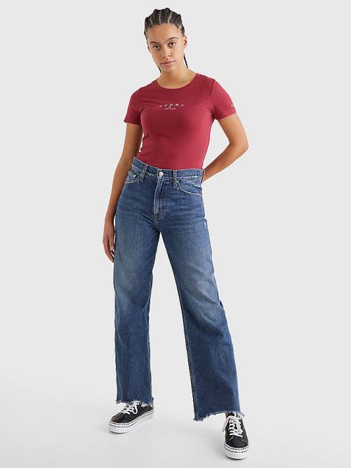 Red Tommy Hilfiger Essential Logo Skinny Fit Women's T Shirts | TH341DGS