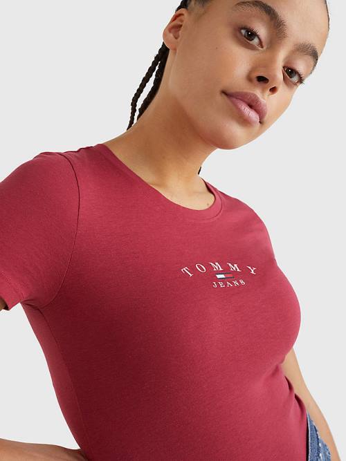 Red Tommy Hilfiger Essential Logo Skinny Fit Women's T Shirts | TH341DGS