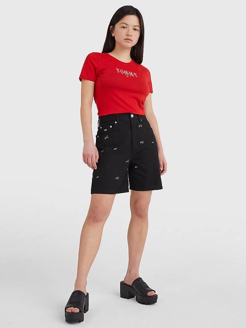 Red Tommy Hilfiger Essential Logo Skinny Fit Women's T Shirts | TH602WQC