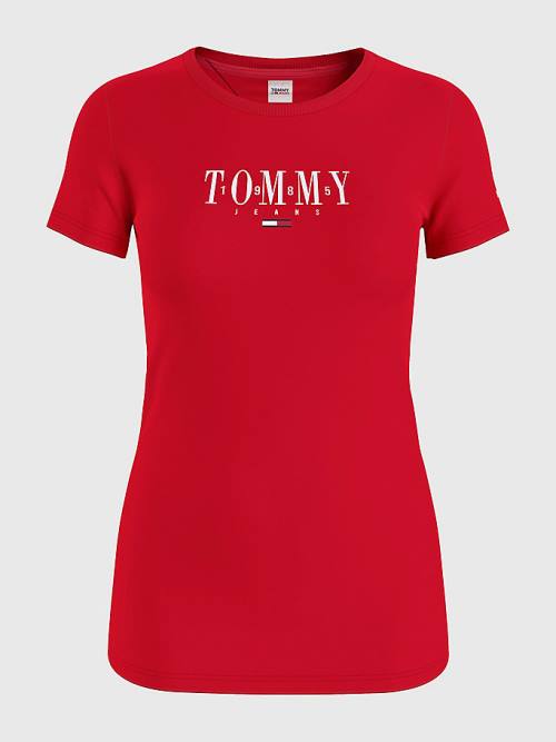 Red Tommy Hilfiger Essential Logo Skinny Fit Women's T Shirts | TH602WQC